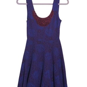 Free People XS sleeveless Blue Maroon Tulle Knee Length Dress Goth Grunge Edgy
